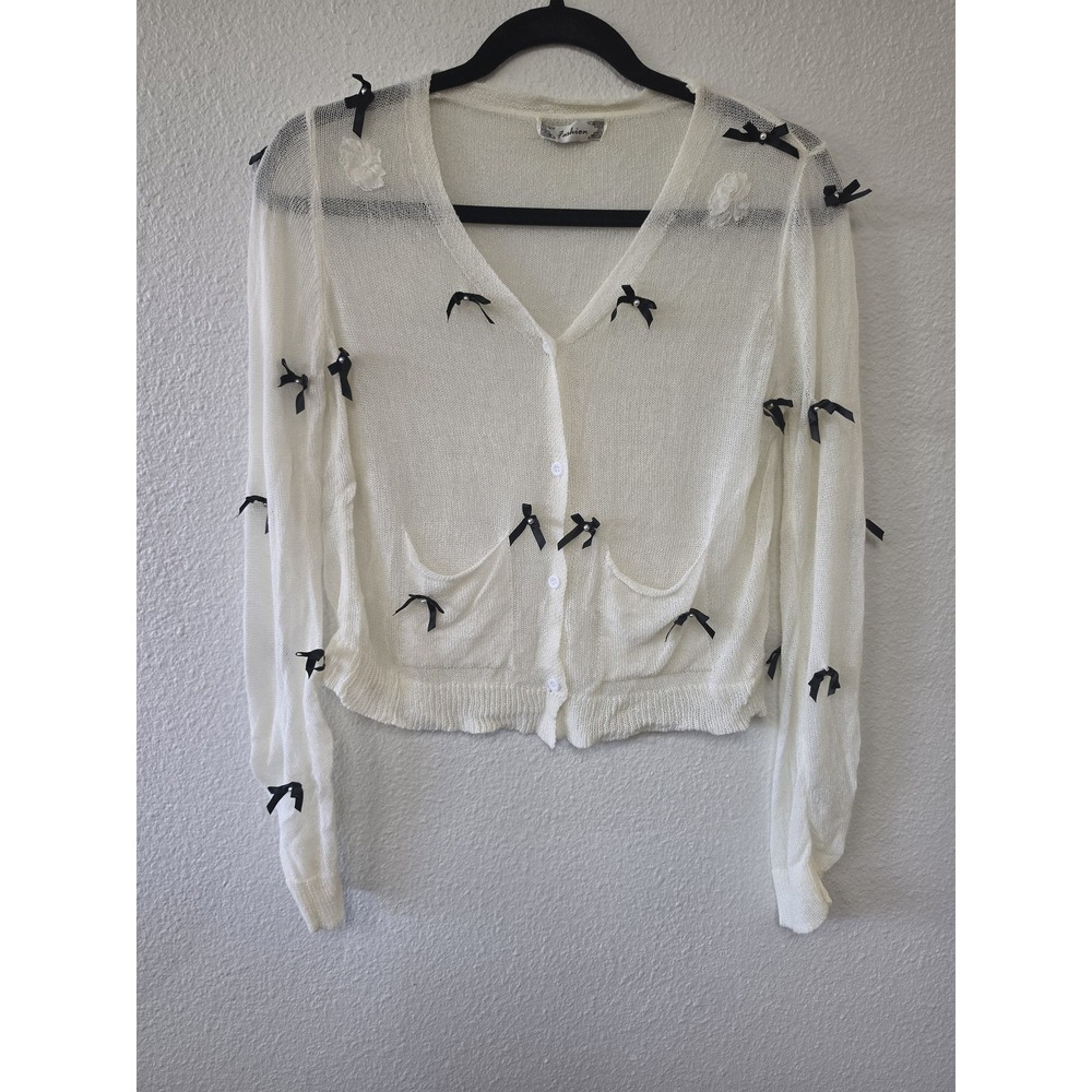 Women White V-Neck Cardigan Long Sleeve Sweater Romantic Wrap Shrug Top